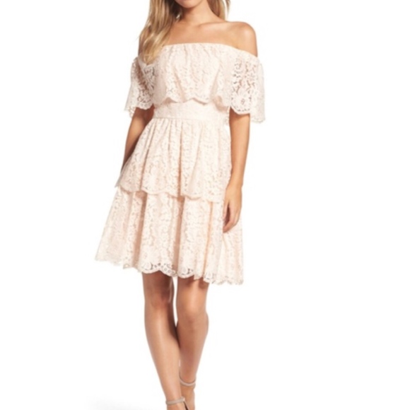 Eliza J Dresses & Skirts - Eliza J Pink Floral Lace Off Should Tiered Dress